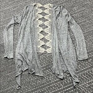 Bluenotes | Salt & Pepper Waterfall Cardigan With Open Crochet Back Detailing